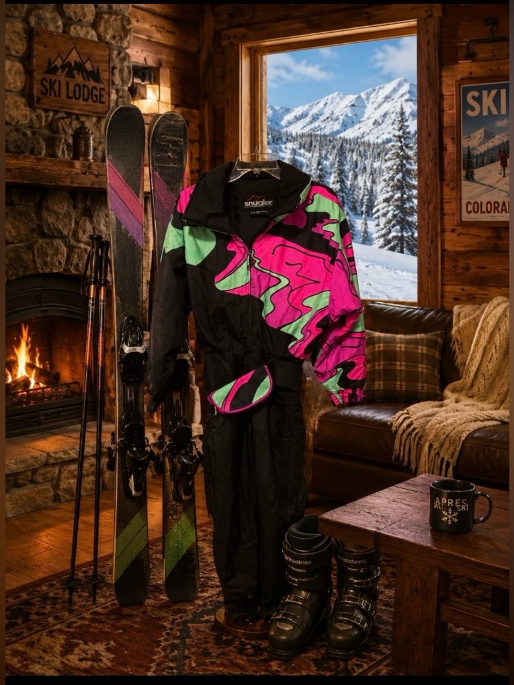 Snuggler Vintage 80s/90s Retro Neon Ski Onesie - Size 10 (Vintage)